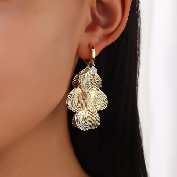 Women's Boho Flower Layered Floral Leaf Drop Dangle Earring Lightweight Jewelry - Picture 2 of 9